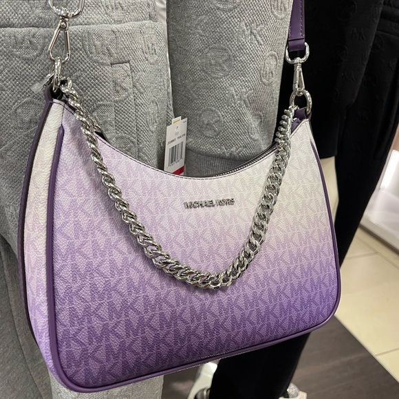 Michael Kors Jet Set Lg Pochette Ombré Logo Crossbody XBody Bag Dark Purple NWT - Picture 13 of 16